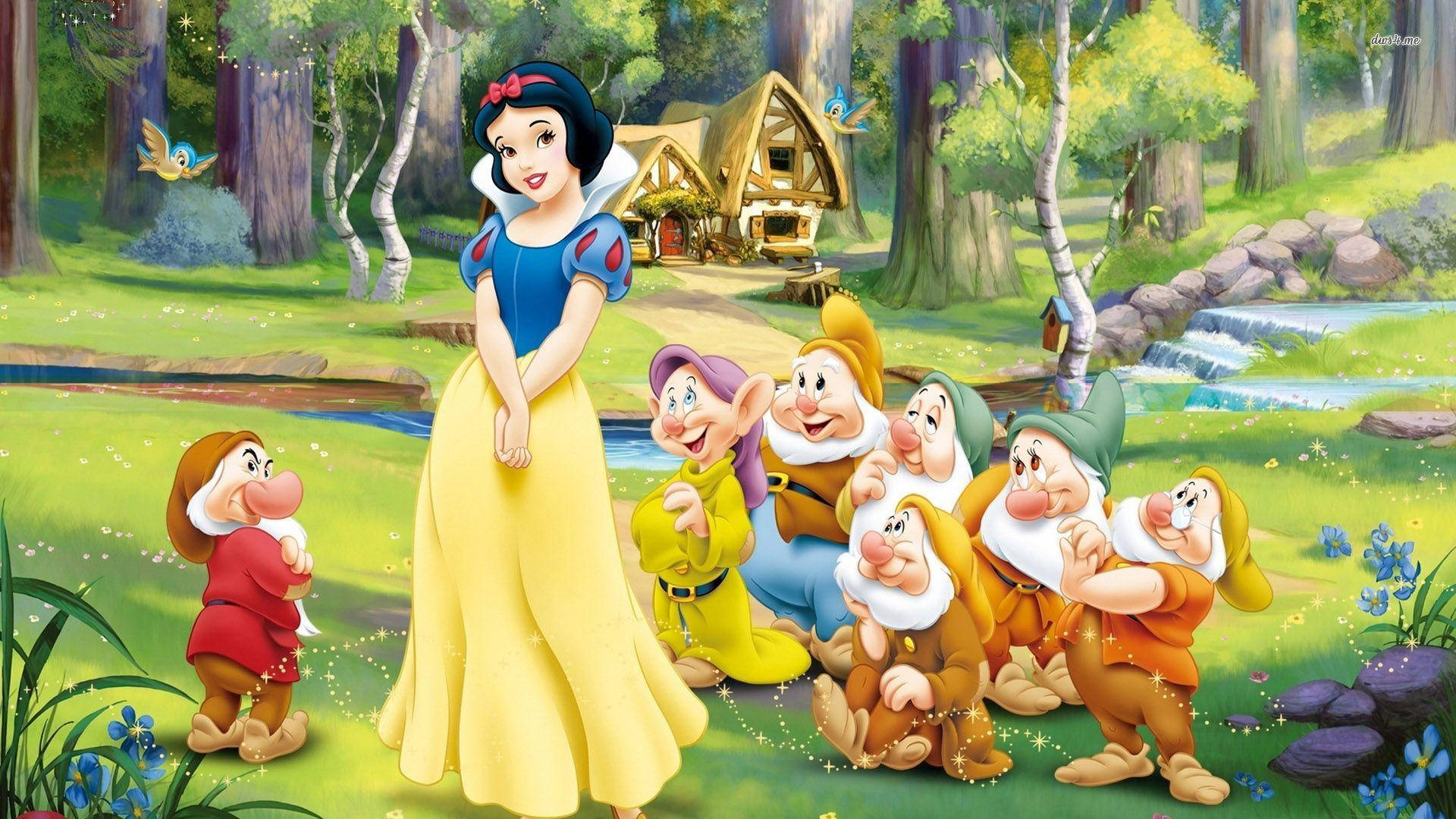 Snow White And The Seven Dwarfs Titular Characters Wallpaper