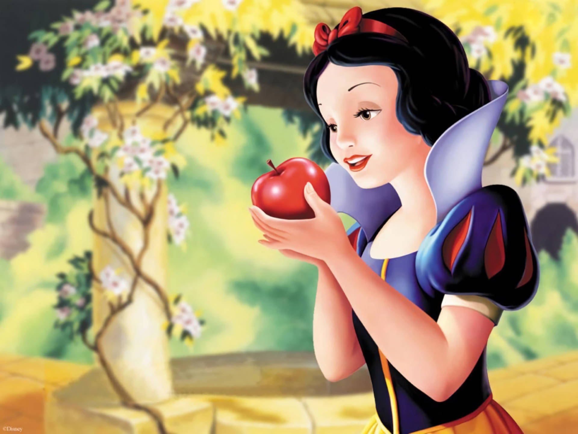 Snow White And The Seven Dwarfs With Apple Wallpaper
