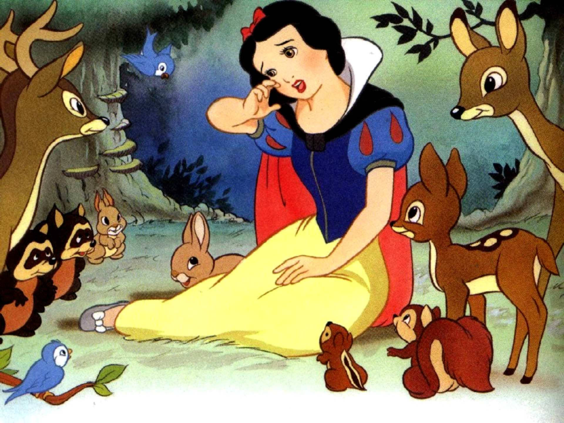 Snow White And The Seven Dwarfs With Forest Animals Wallpaper