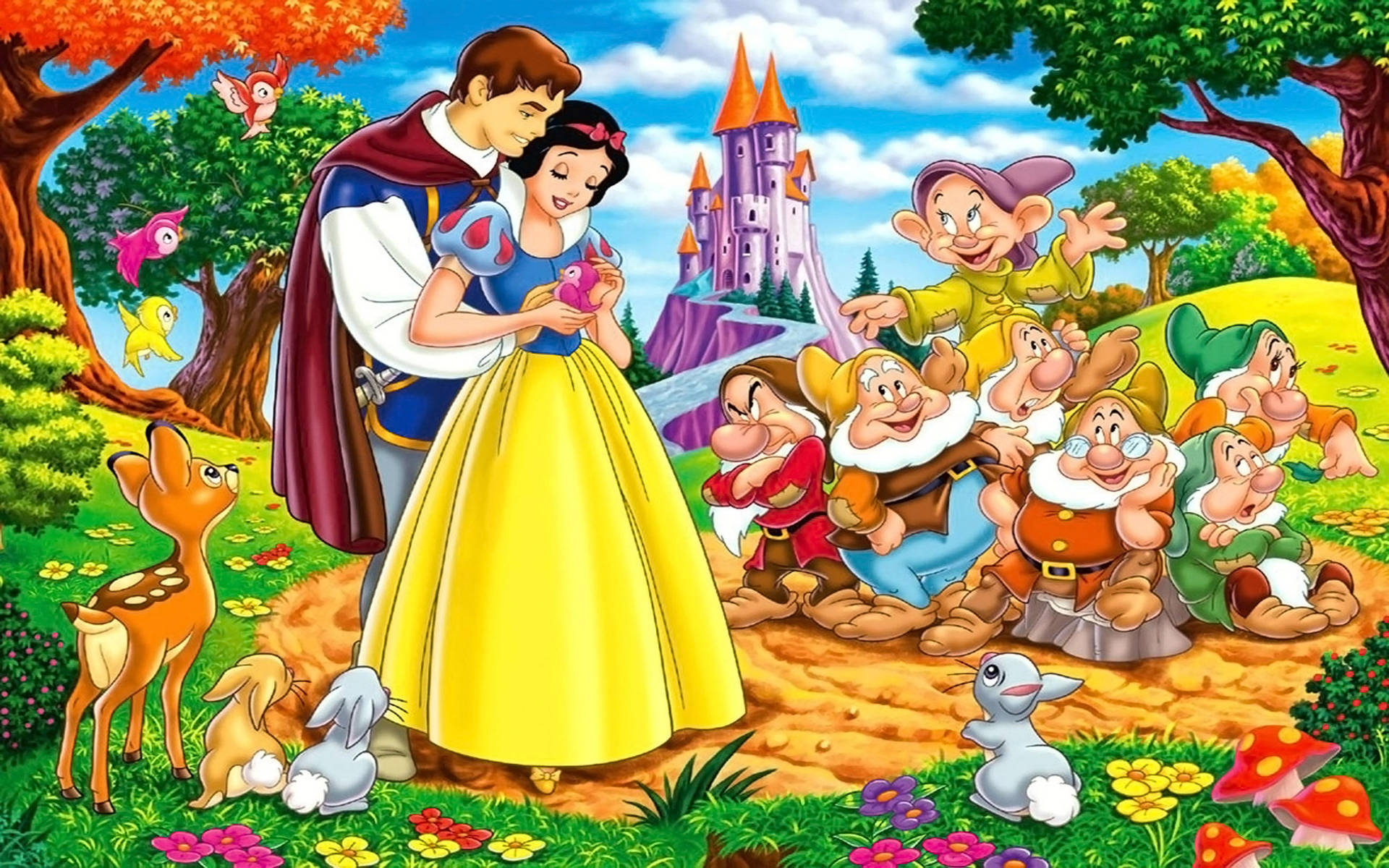 Snow White And The Seven Dwarfs With Prince Wallpaper