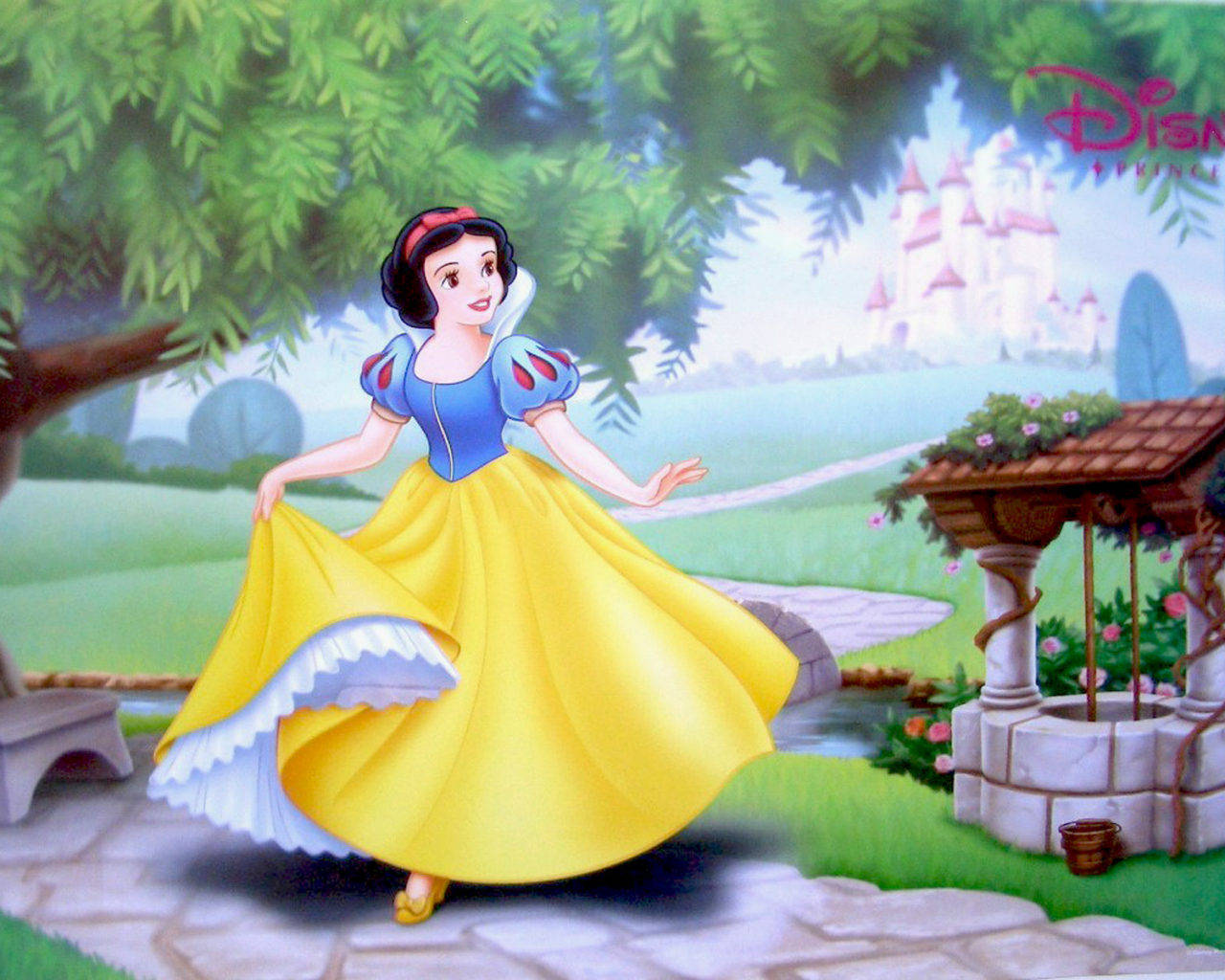 Snow White And The Seven Dwarfs With Well Wallpaper