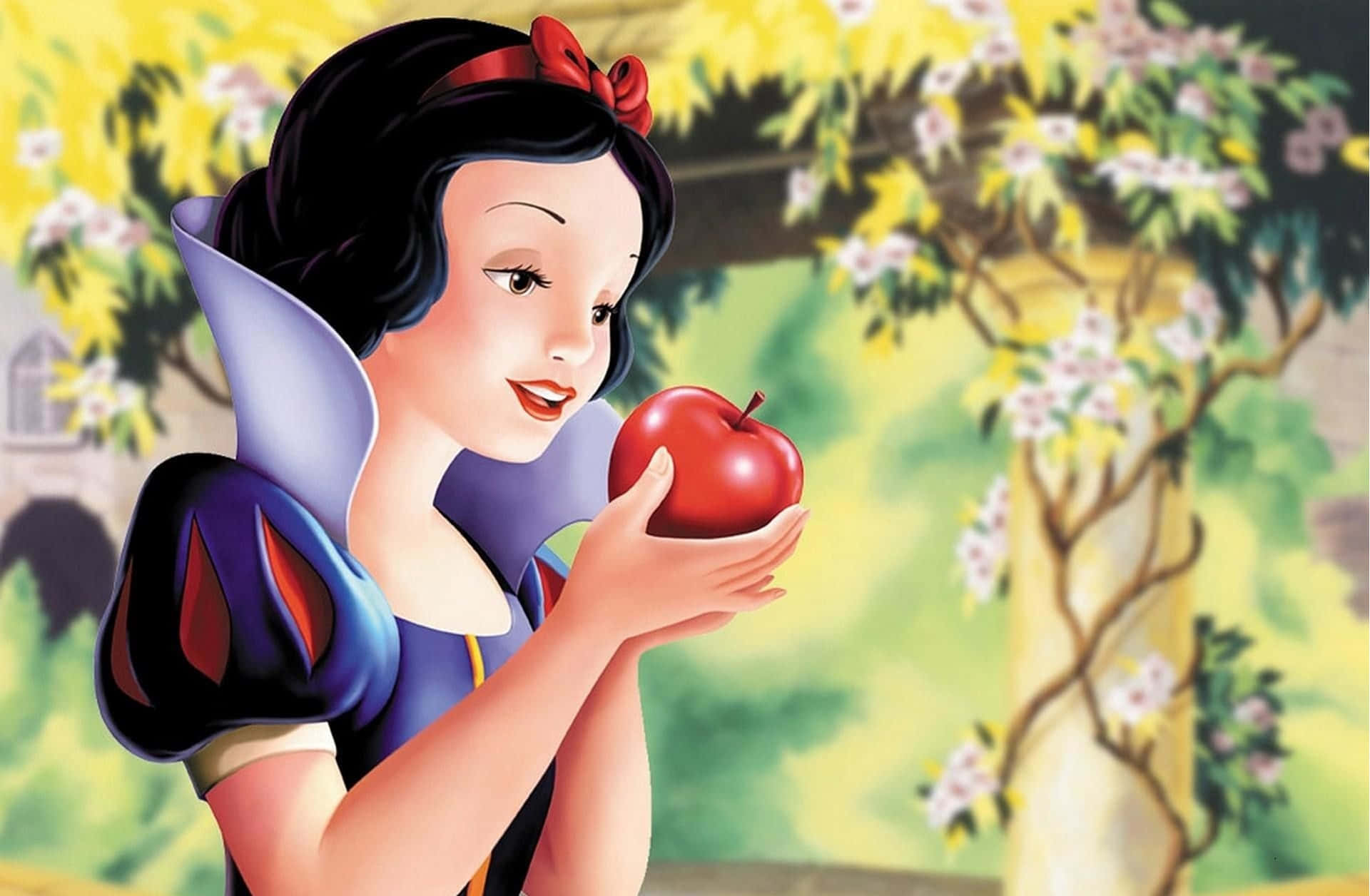 Snow White looking through the forest