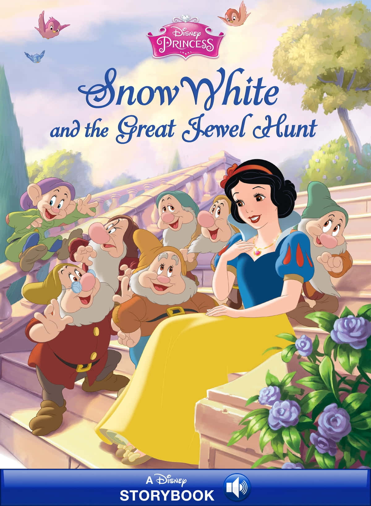 Snow White embracing her forest friends.