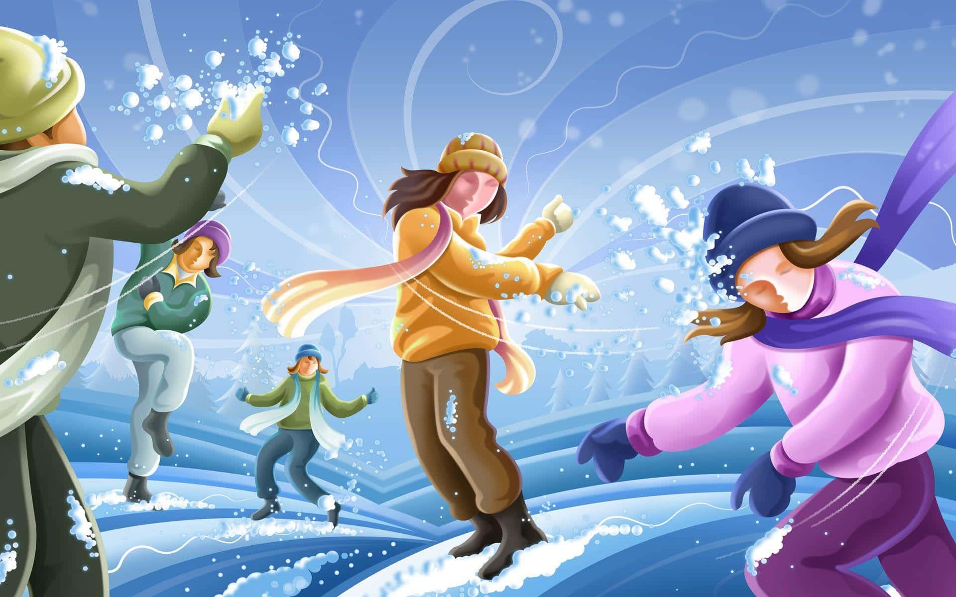 Winter Fun - Exciting Snowball Fight in the Park Wallpaper