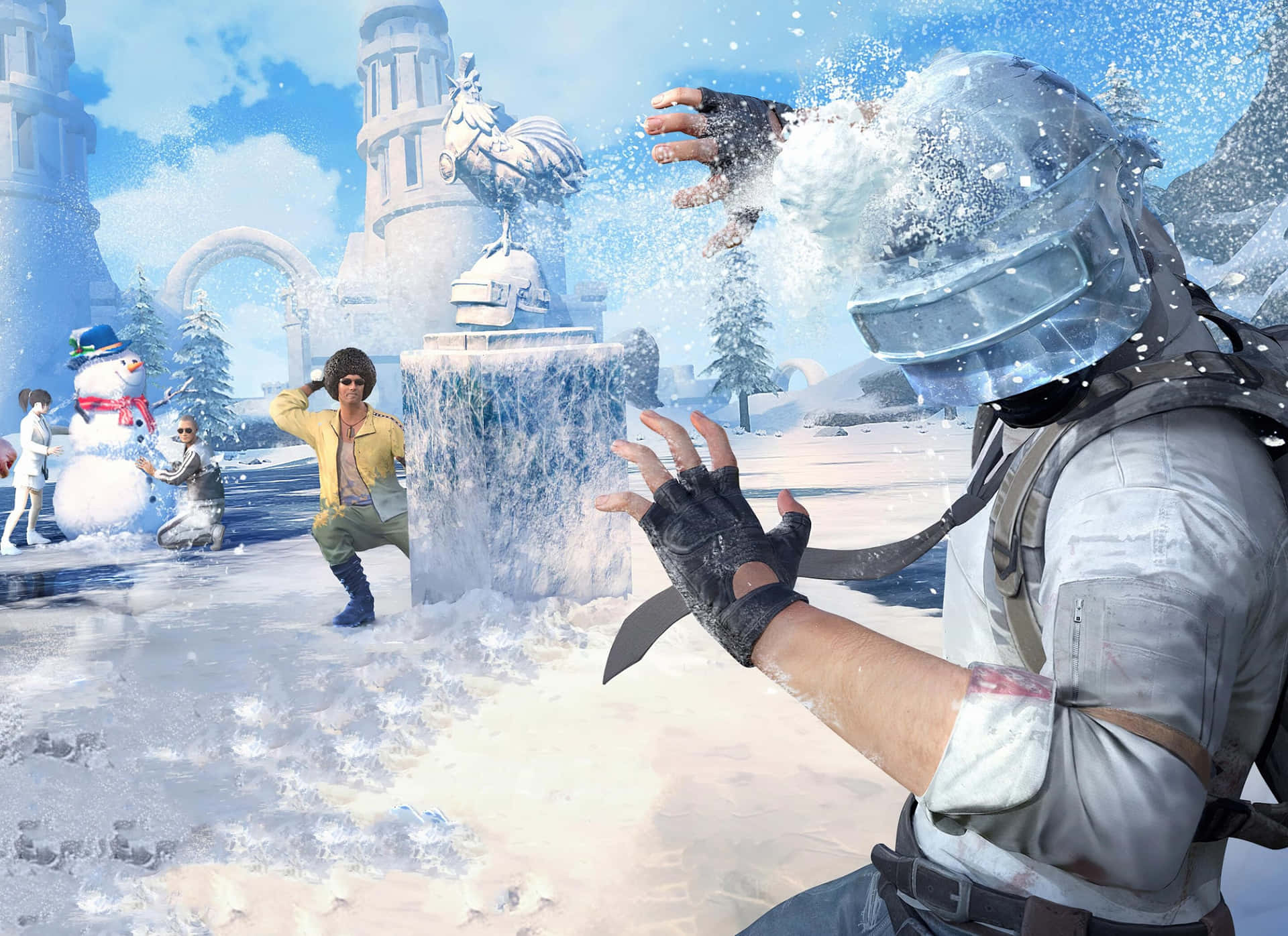 Exciting Snowball Fight in Winter Wonderland Wallpaper