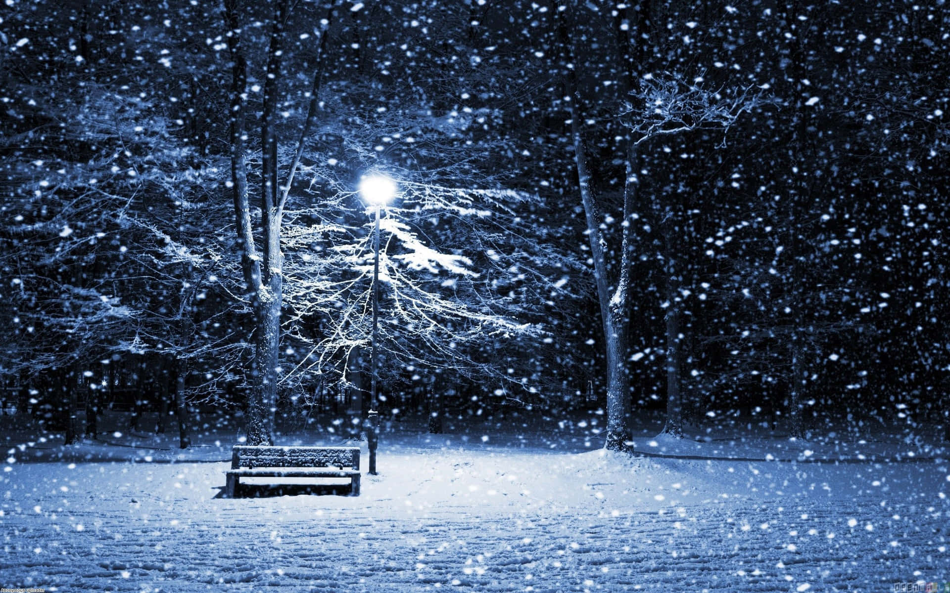 a bench in the snow Wallpaper