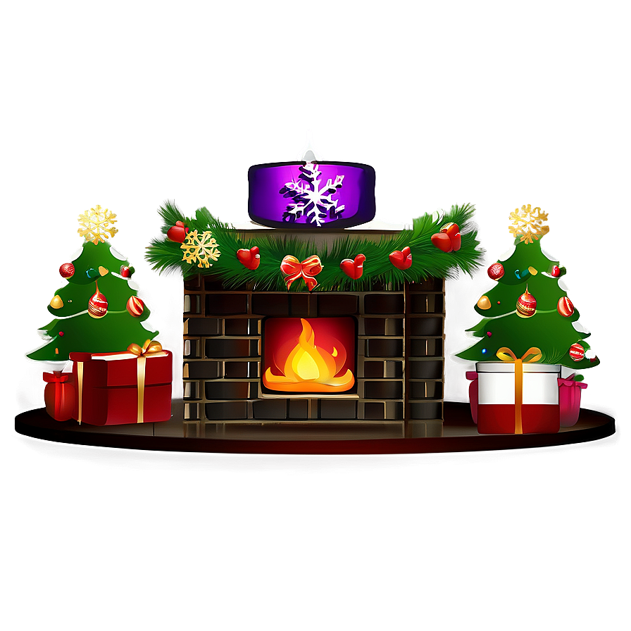 Snowflake Decorated Christmas Fireplace Png 06262024 PNG