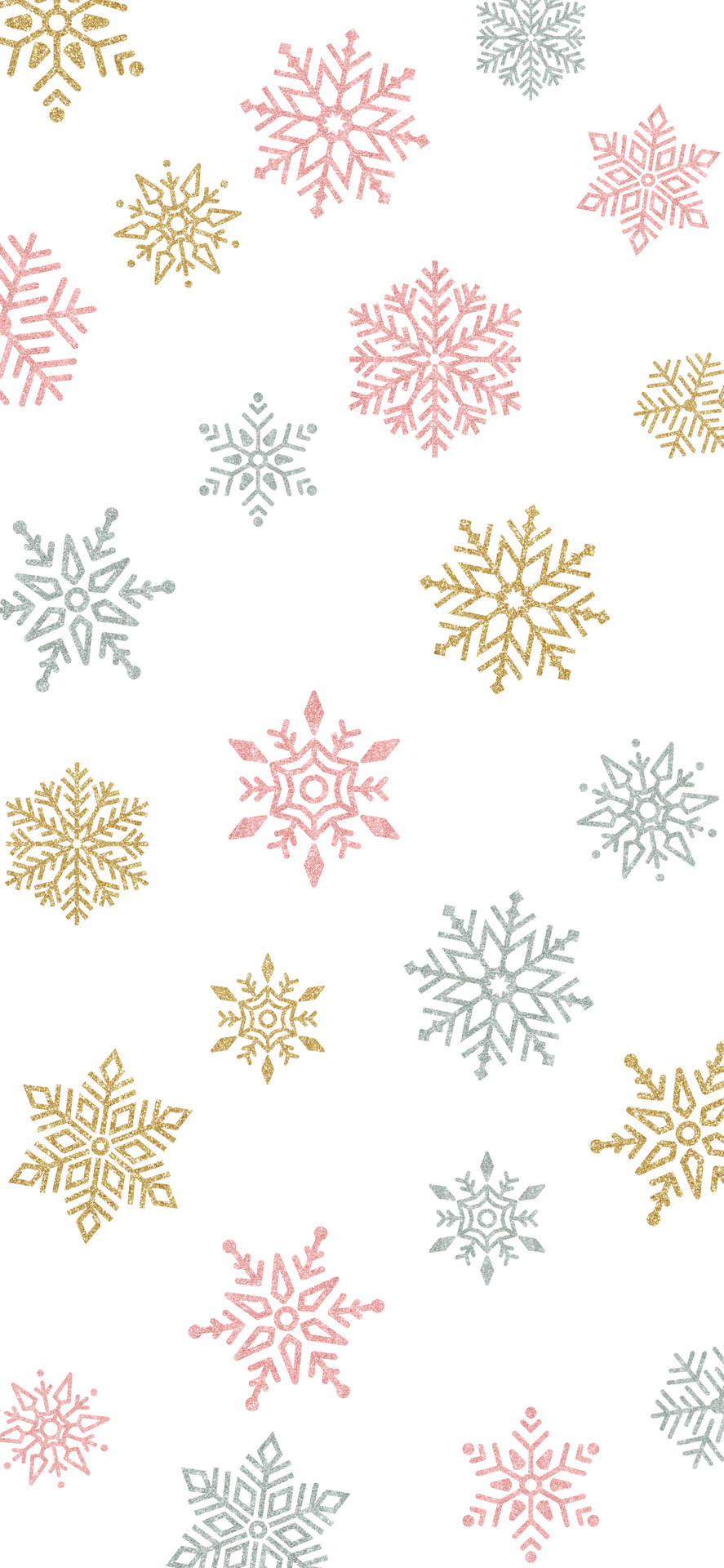 Snefnug tapet - en hvid baggrund med lyserøde og guld snefnug Wallpaper