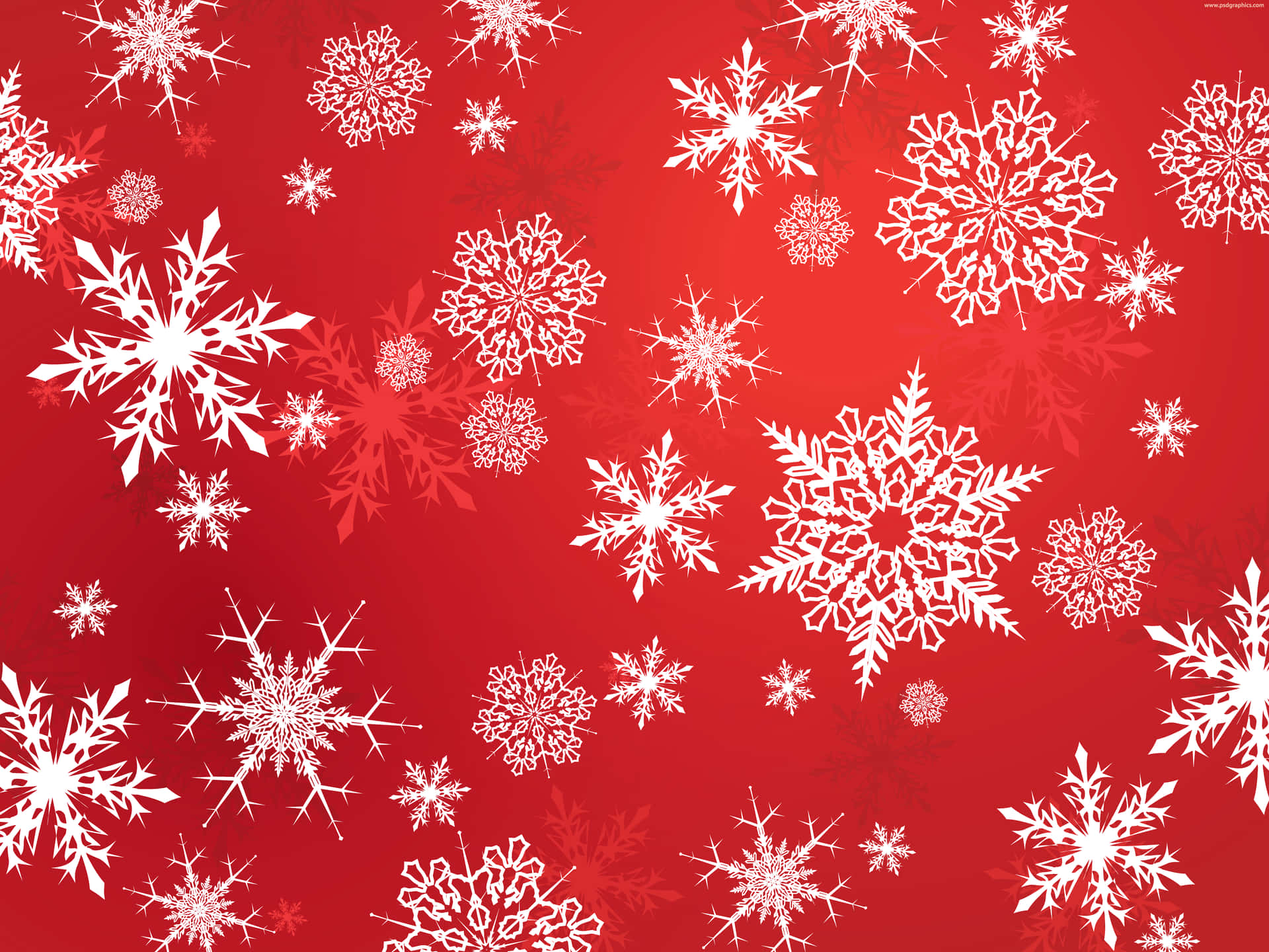 White Snowflakes Background In Red Background
