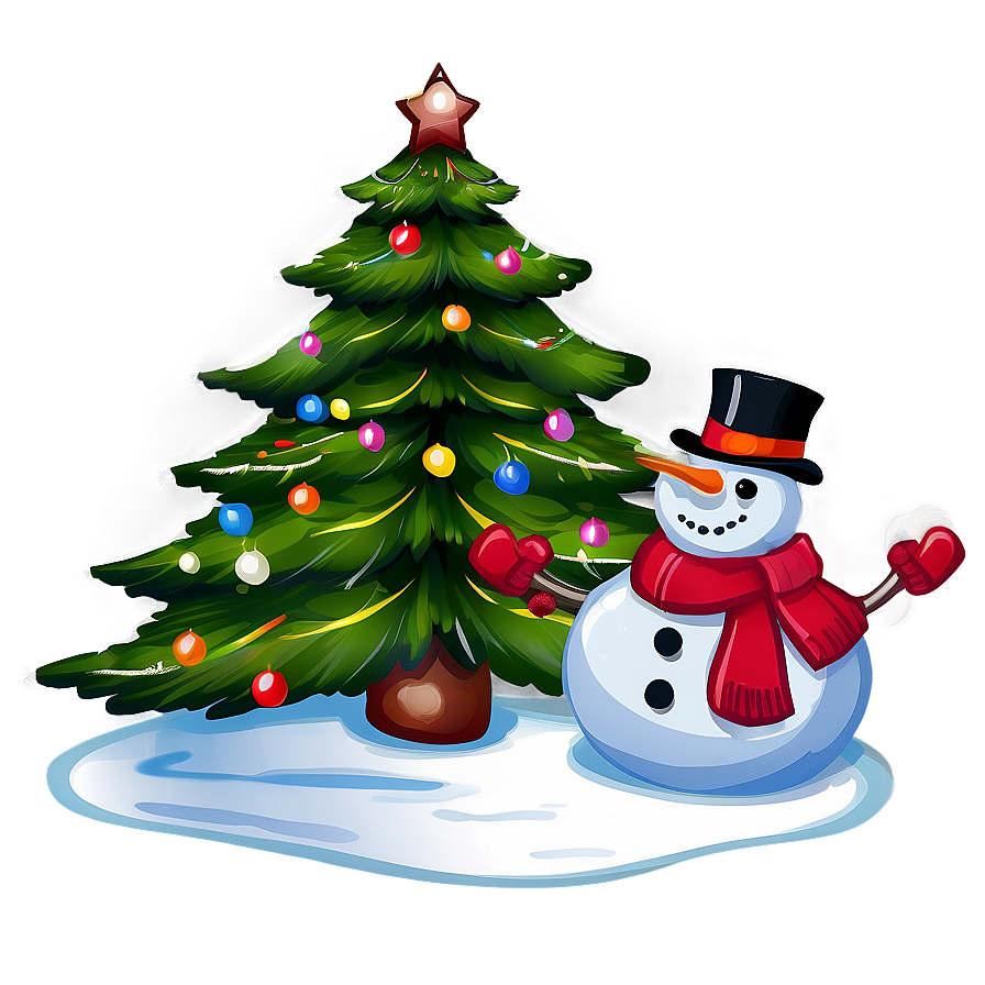 Snowman And Christmas Tree Png Apo3 PNG