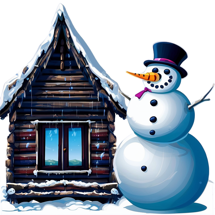 Snowman And Winter Cabin Png Qds PNG