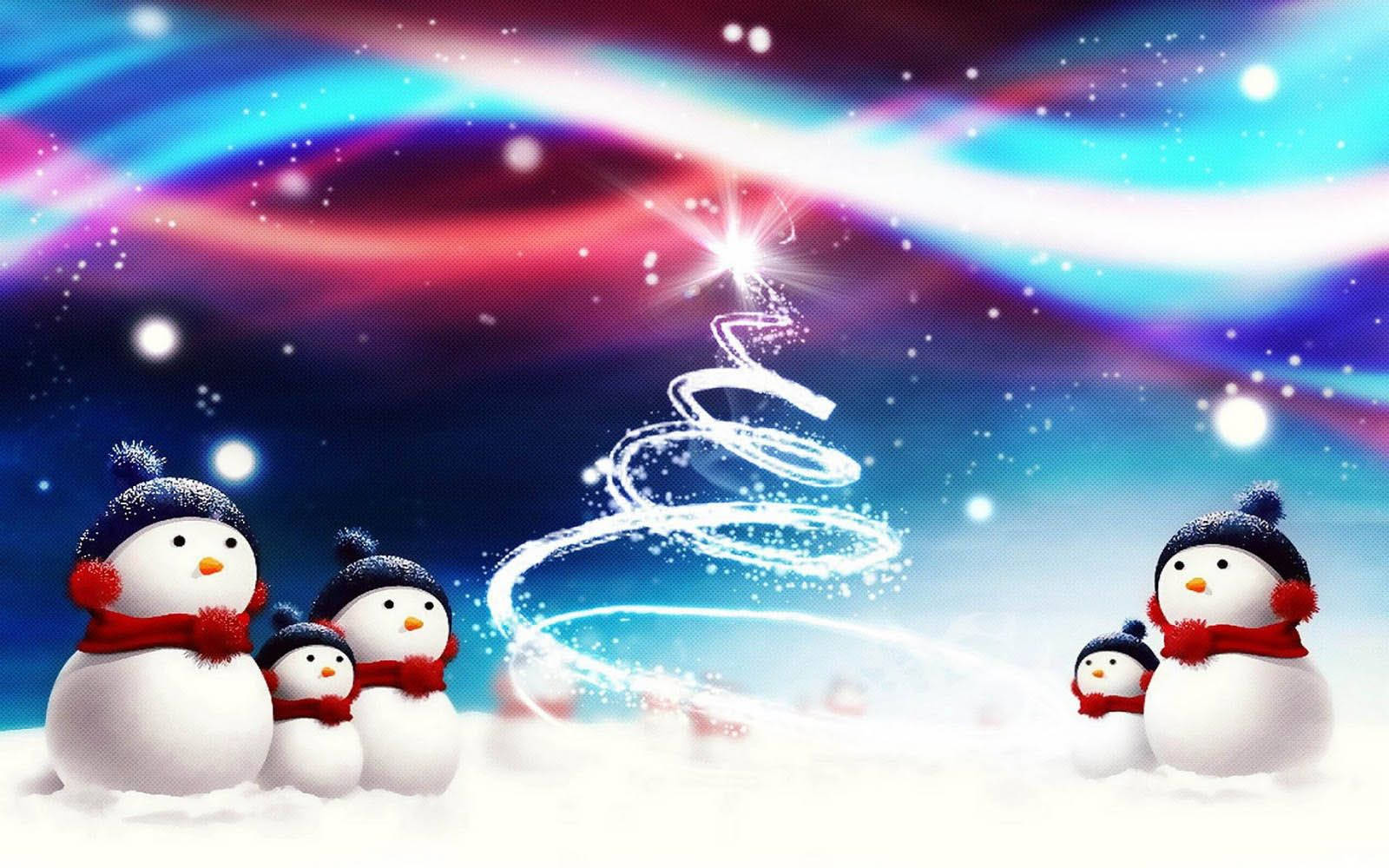 Snowman Aurora Christmas Wallpaper