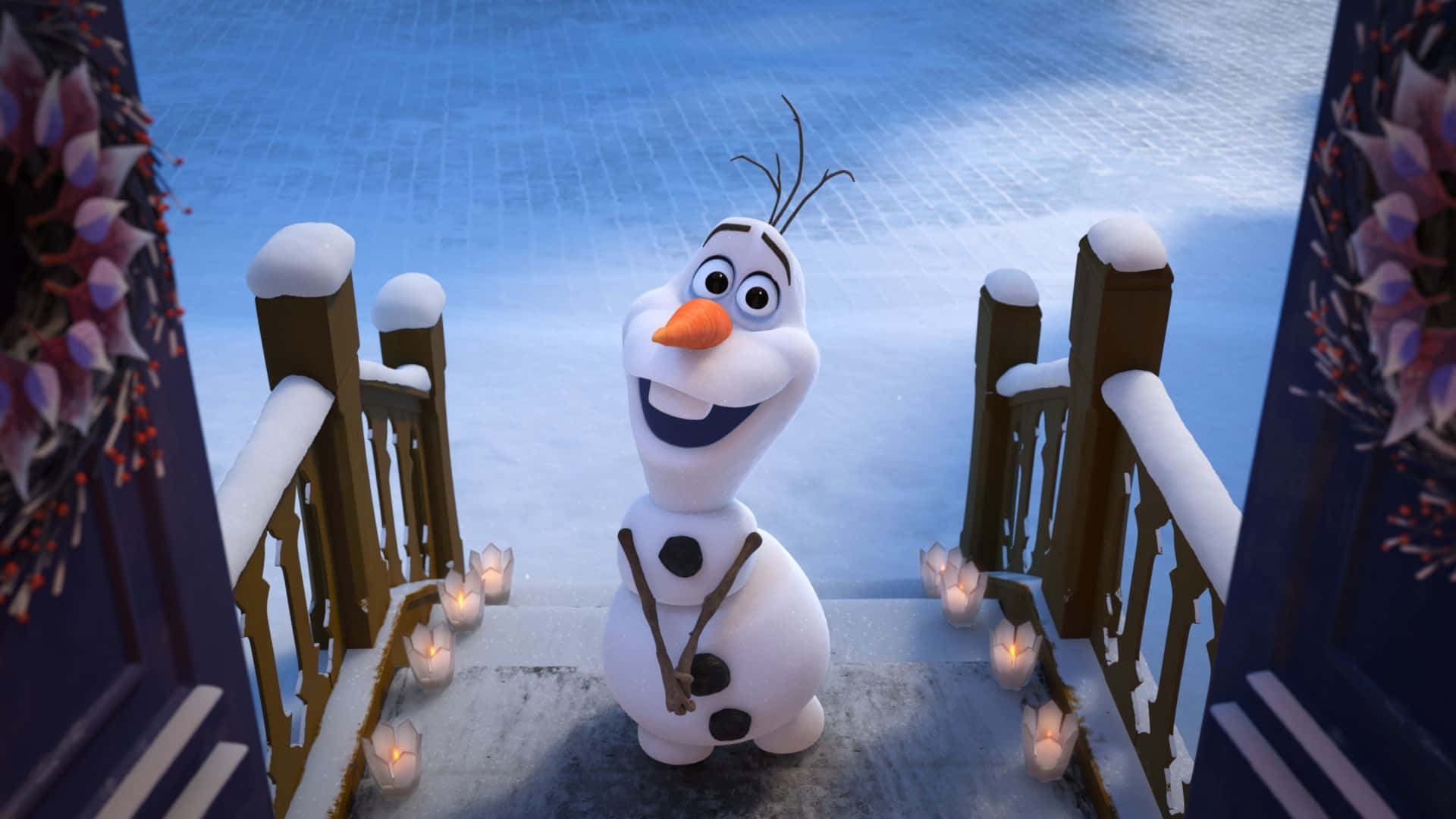 Image  Snowman standing in a snow-filled winter wonderland