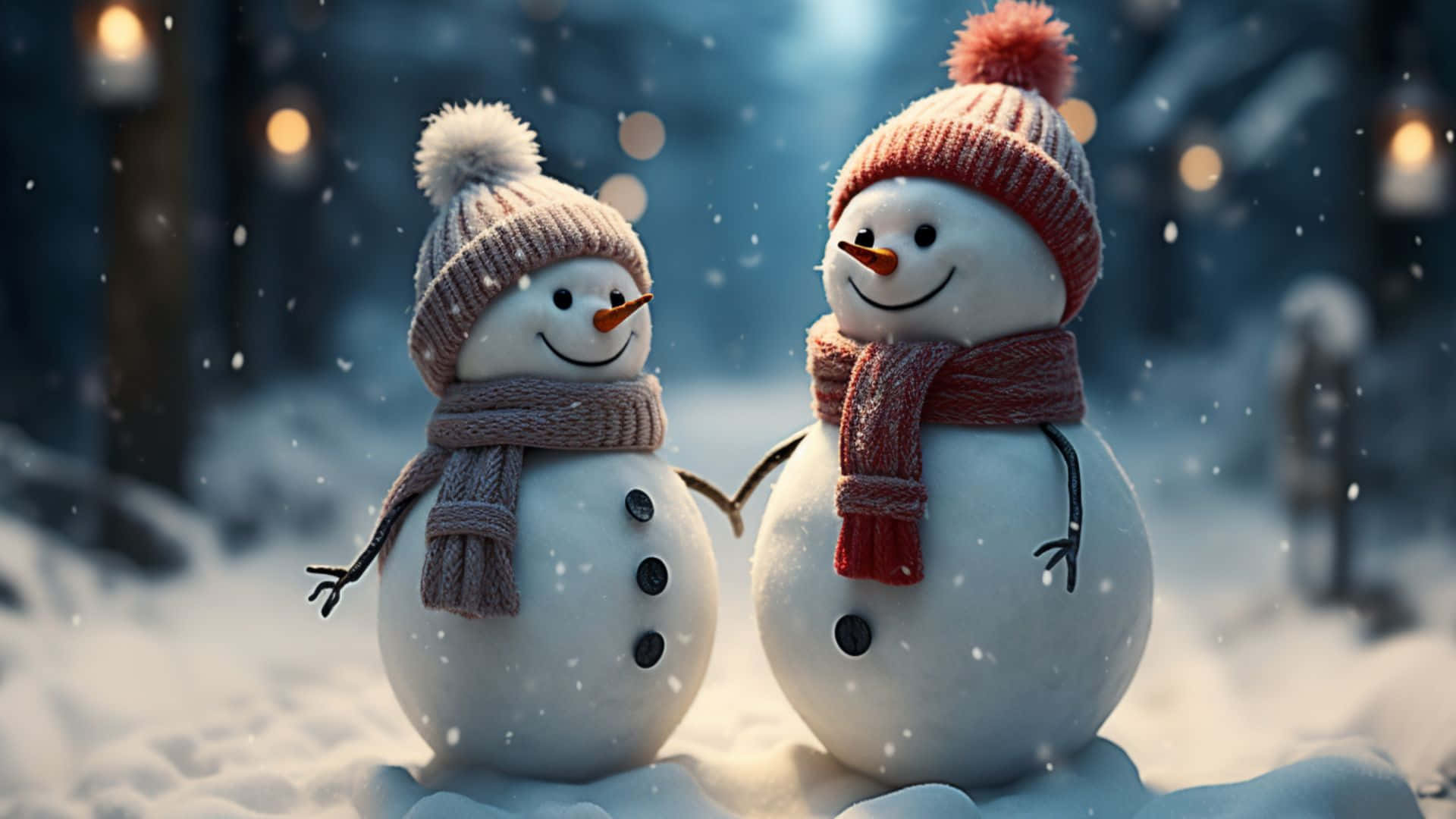 Snowman Couple In Winter Wallpaper
