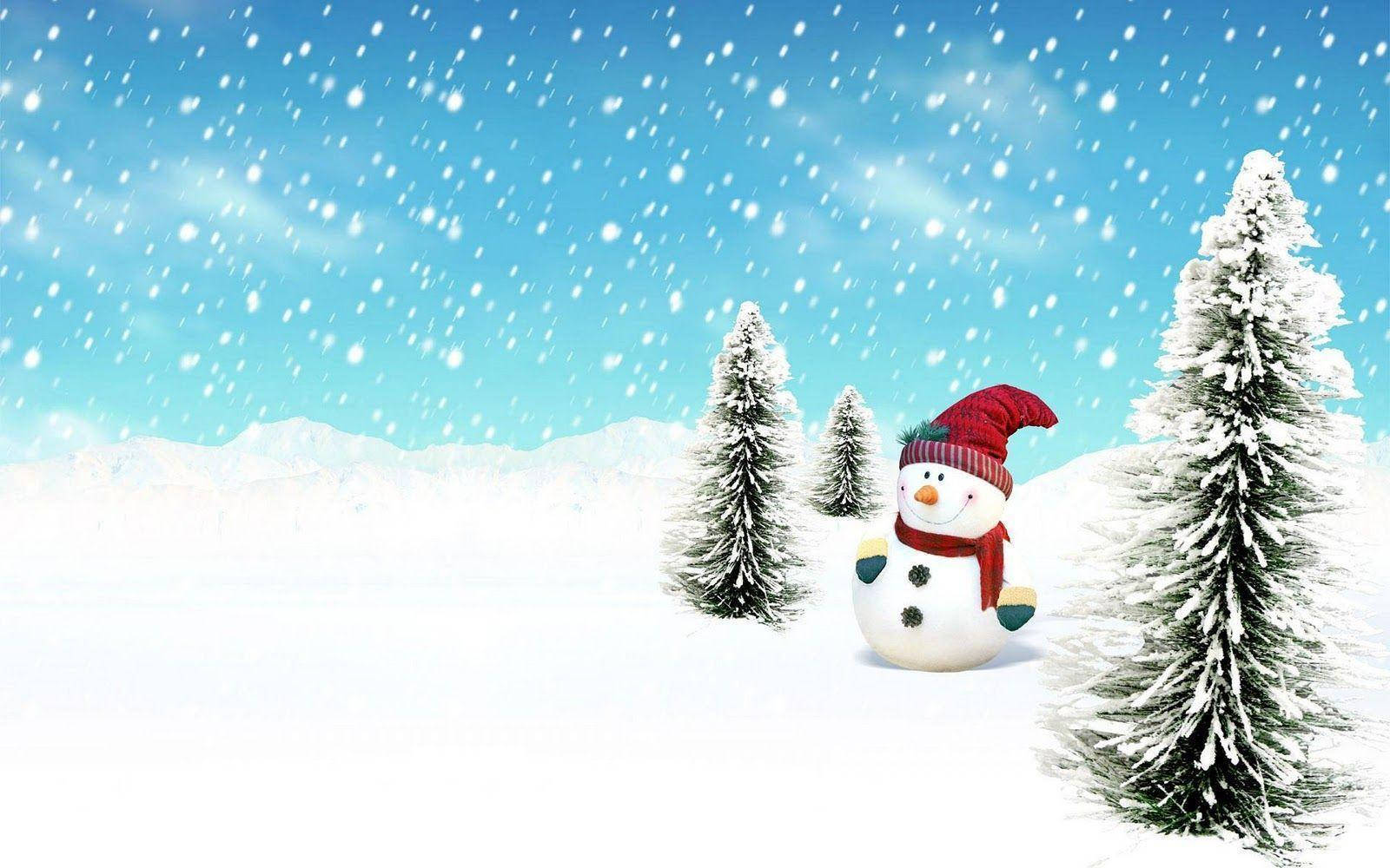 Snowman In Winter Field Wallpaper