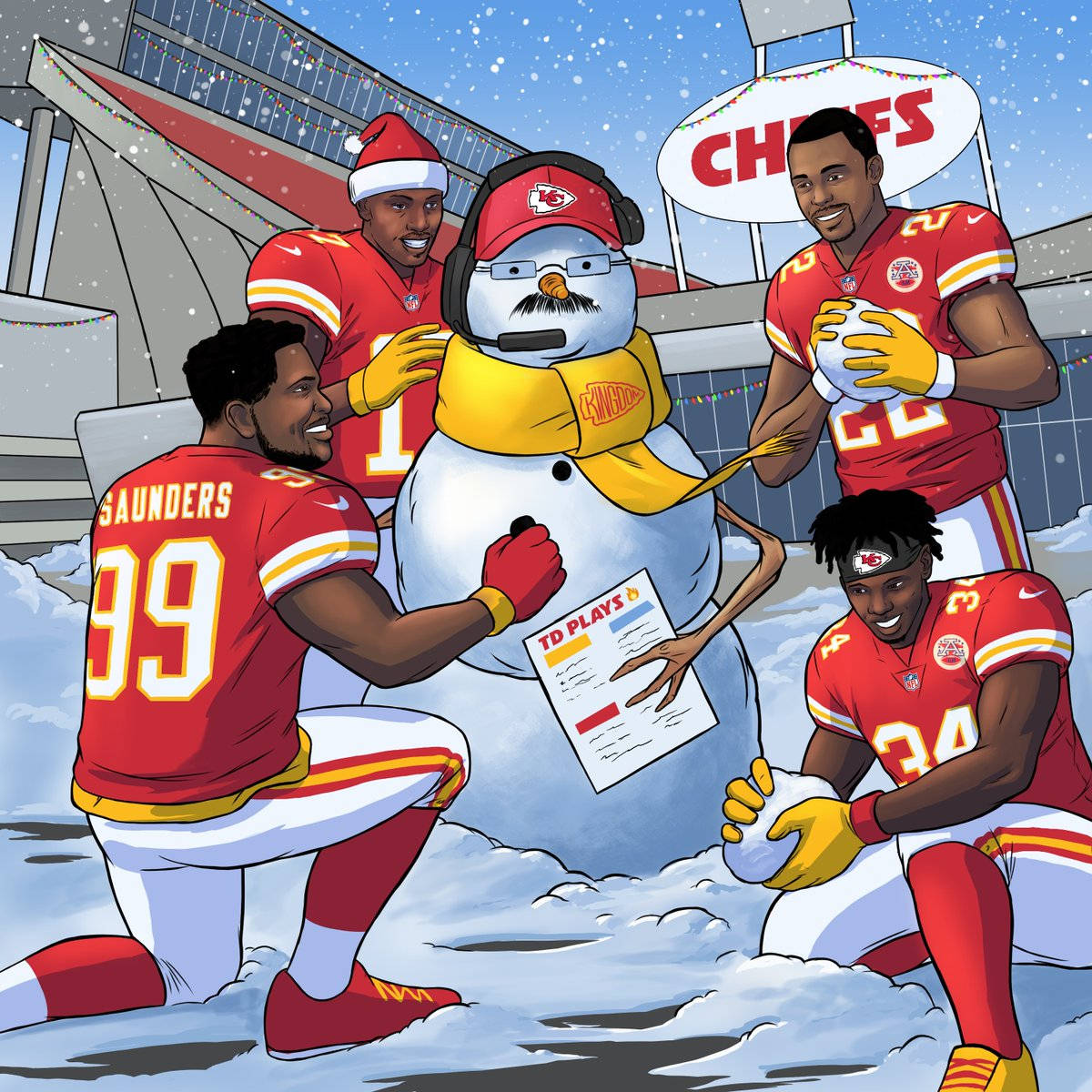Artede Un Muñeco De Nieve Con El Logotipo De Los Kansas City Chiefs. Fondo de pantalla