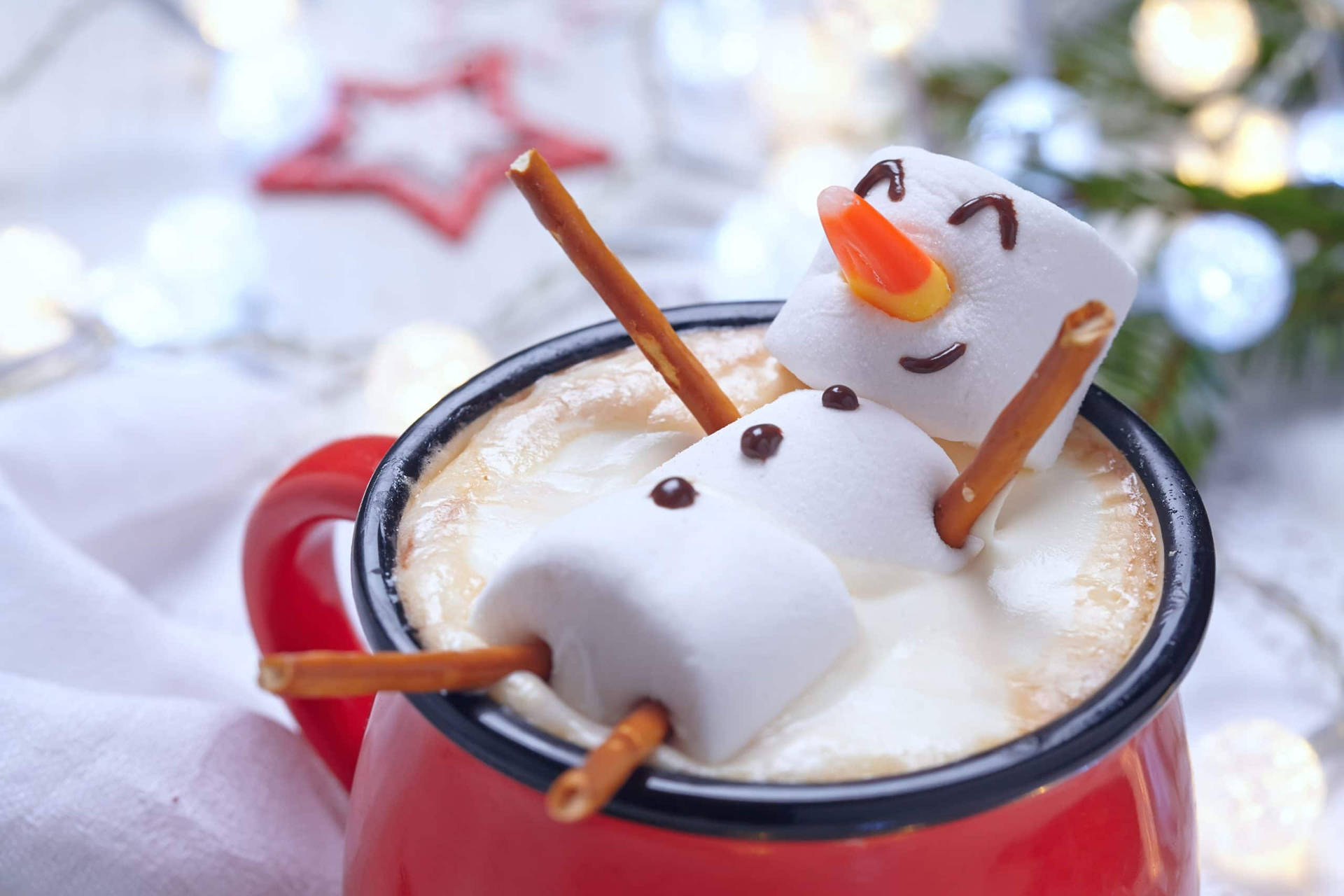 Snowman On Cozy Winter Drink Wallpaper