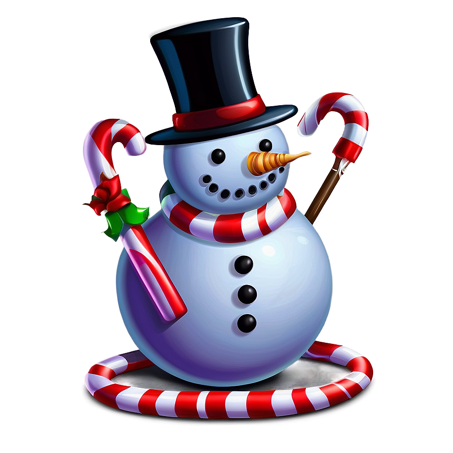 Snowman With Candy Cane Png Fcn PNG