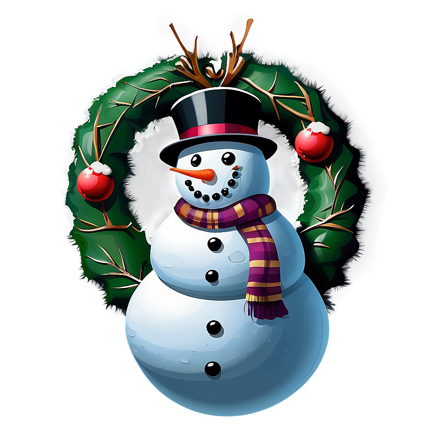 Snowman With Christmas Wreath Png 05032024 PNG