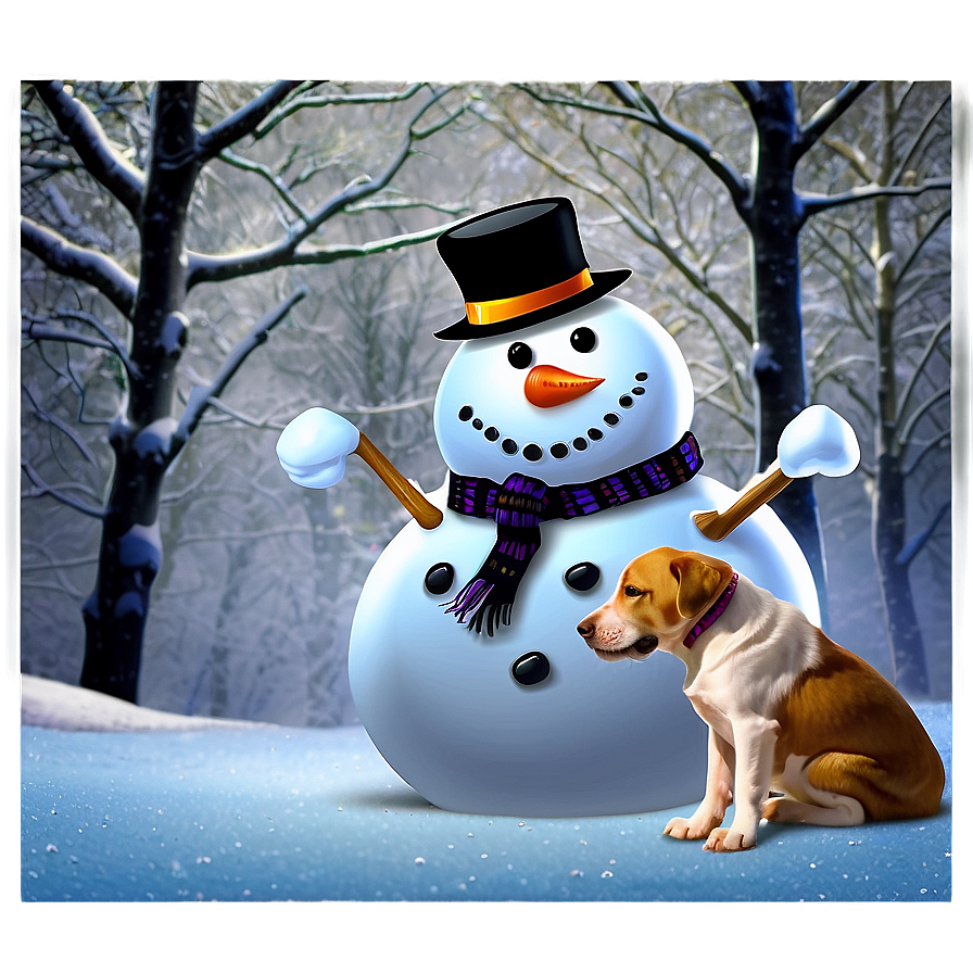 Snowman With Pets Png Pvd PNG