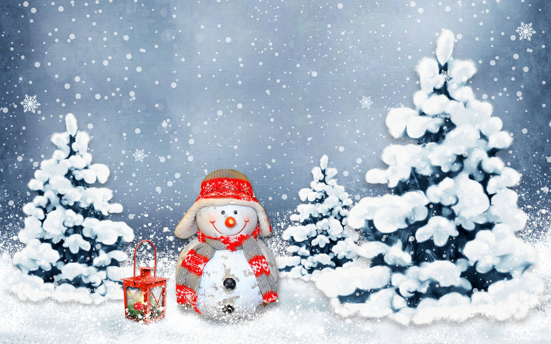 Snowman With Red Lamp Wallpaper