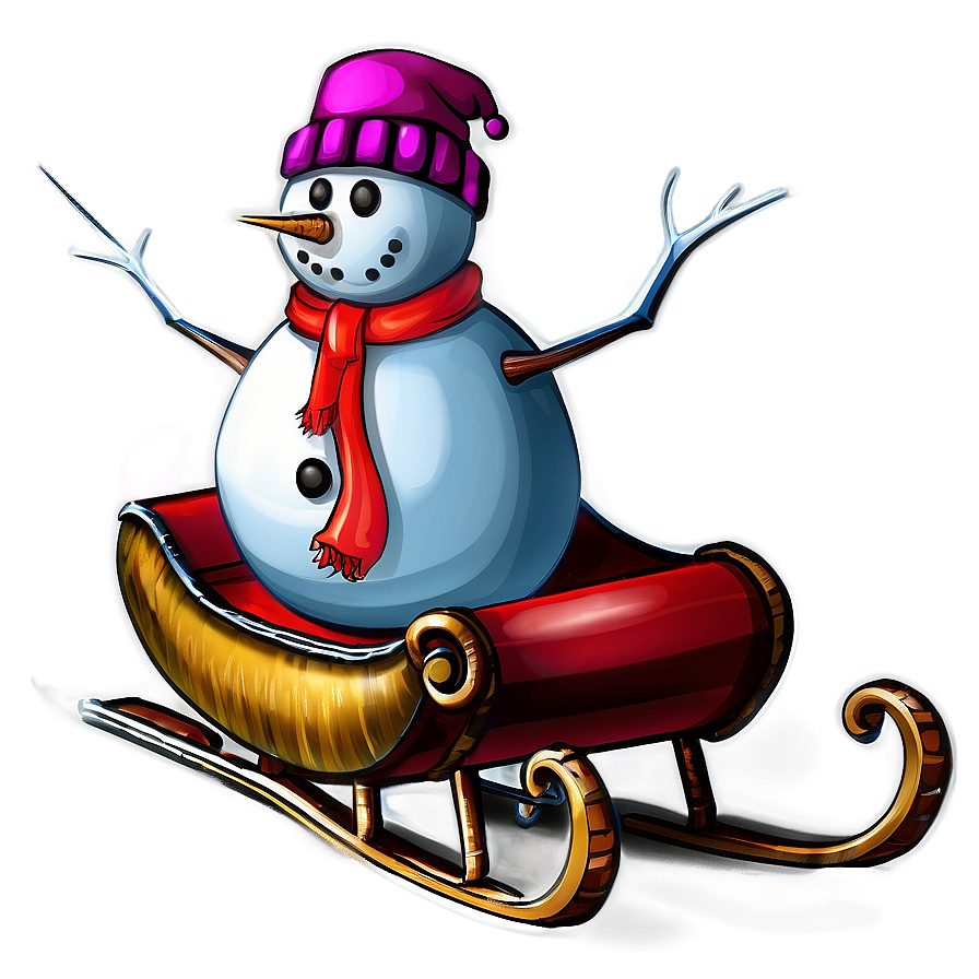 Snowman With Sleigh Png 05032024 PNG