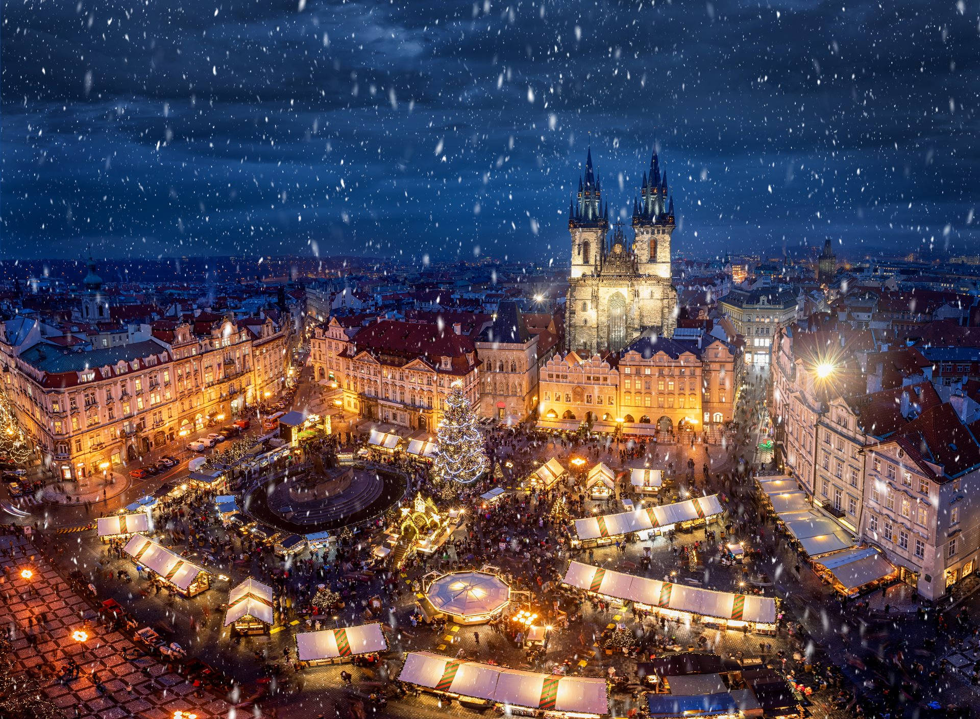 Snowy Aerial Prague Wallpaper