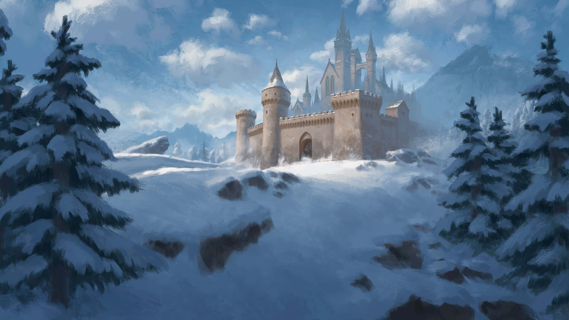 Castle In Snowy Background
