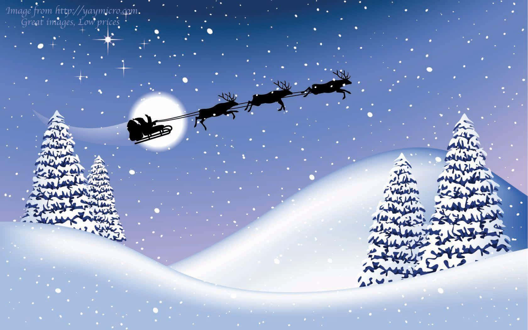 Julemandenflyver Over Et Sneklædt Landskab.