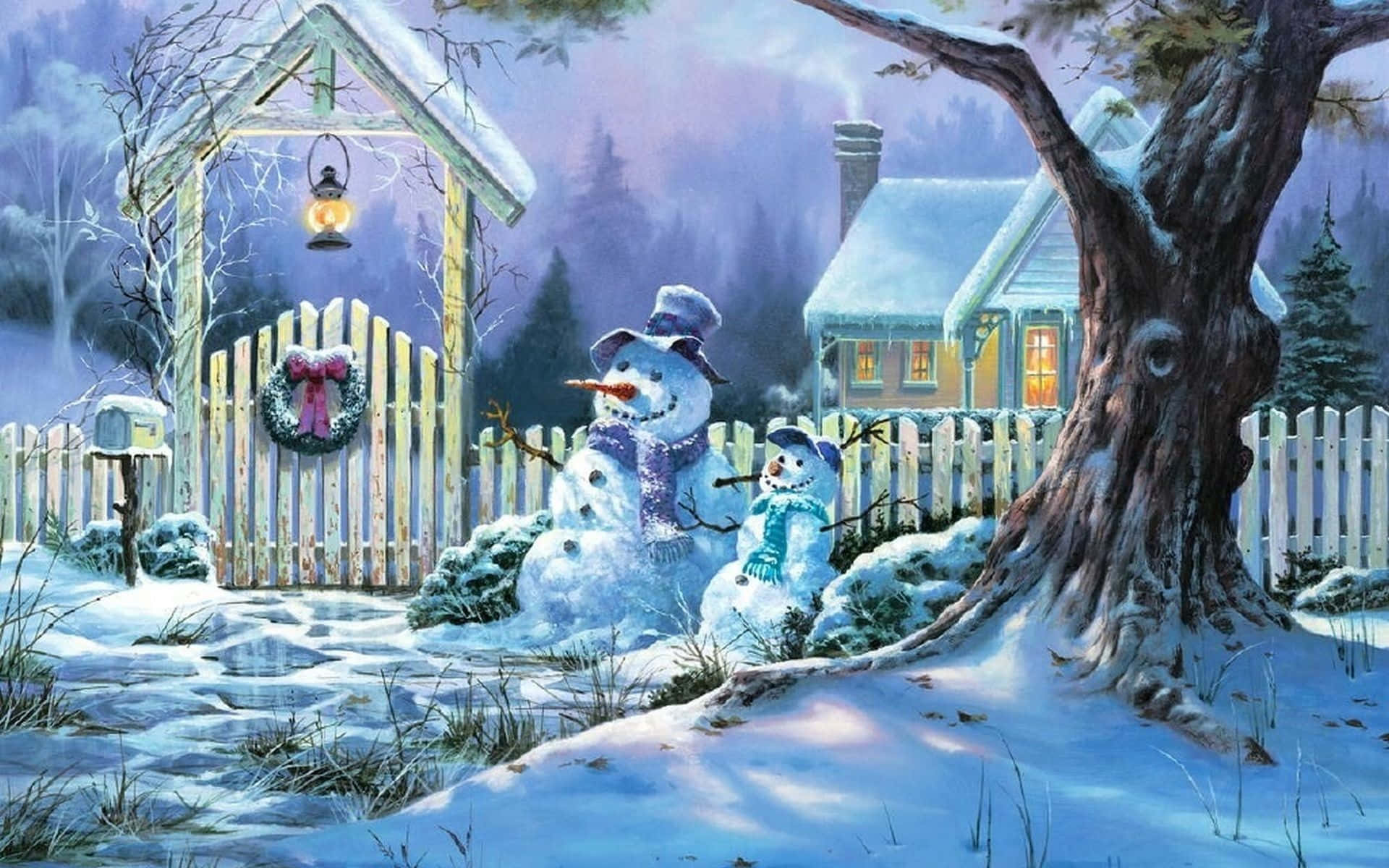 Cheerful Snowy Christmas Scene