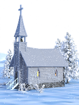 Snowy_ Christmas_ Church_ Night_ Scene PNG