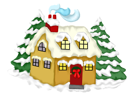 Snowy Christmas House Illustration PNG