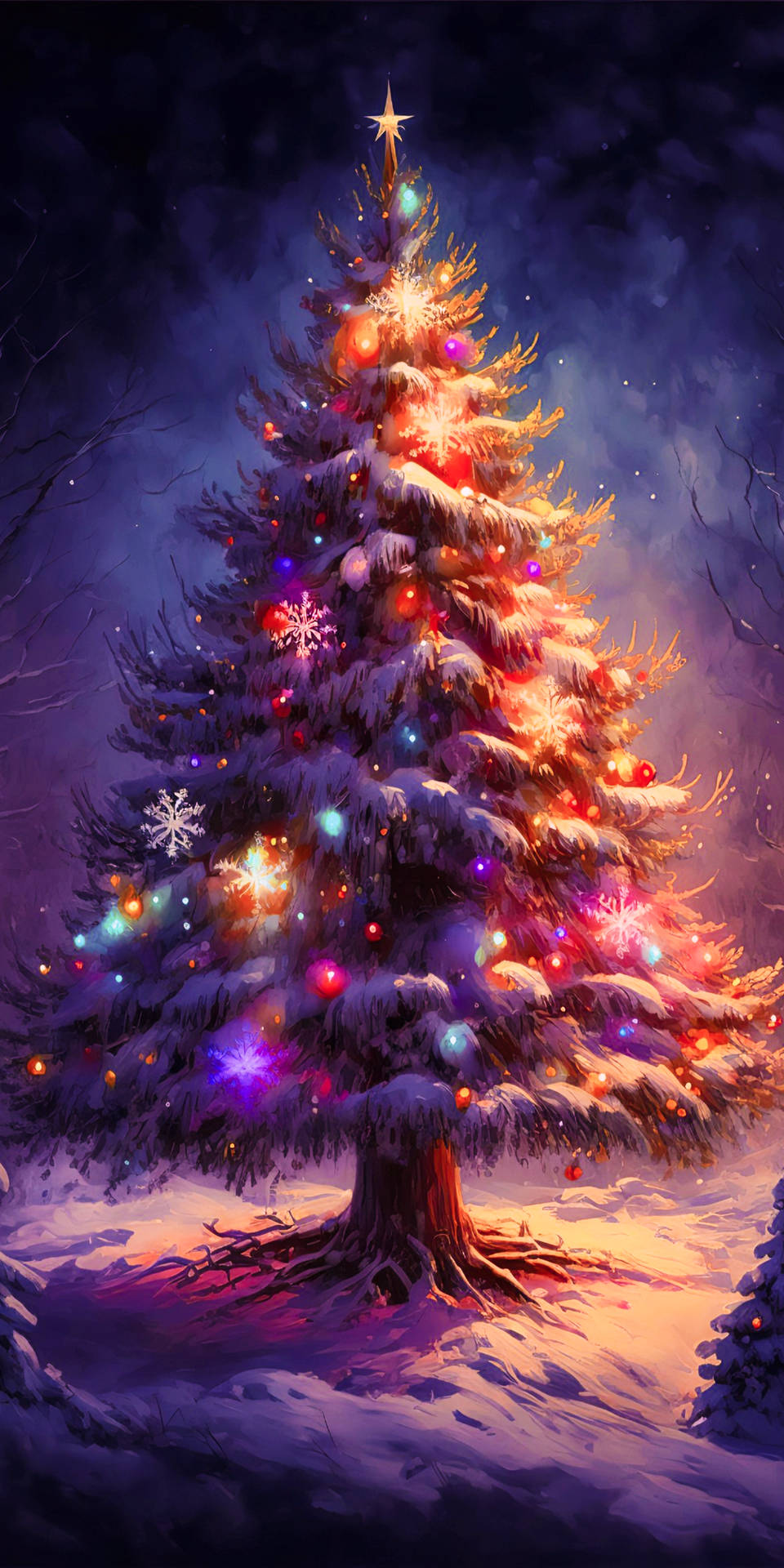 A beautiful Christmas tree enshrouded in soft snow. Wallpaper