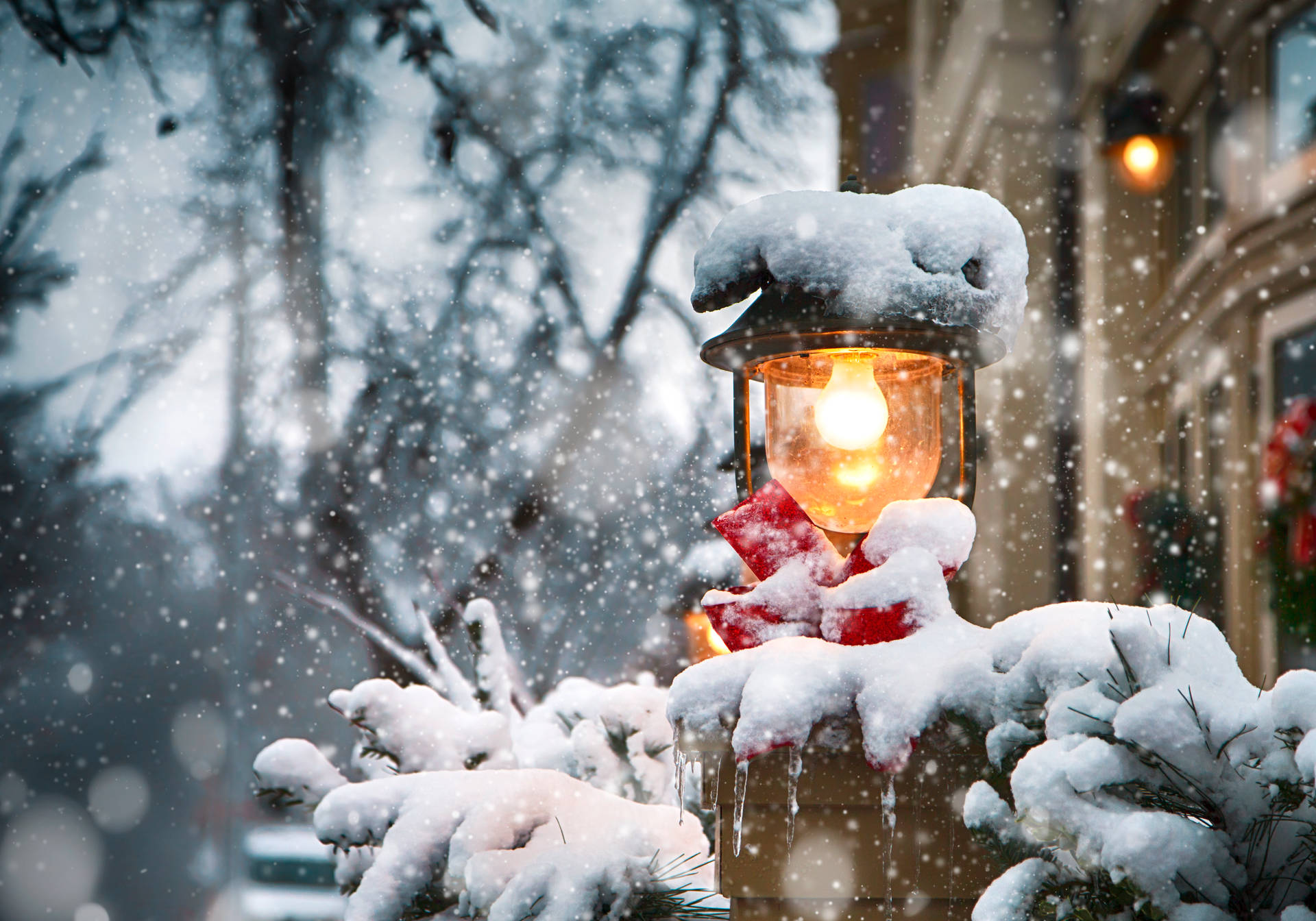 Snowy Christmas Lamp Wallpaper