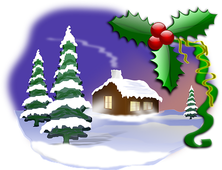 Snowy Christmas Scenewith Holly Decoration PNG