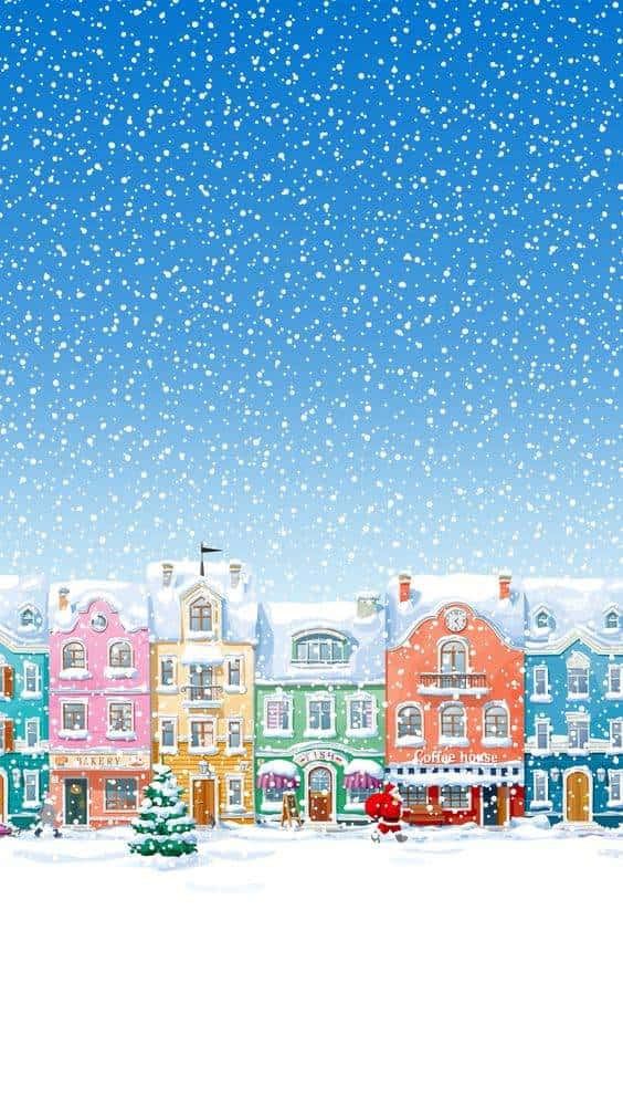 Snowy_ Christmas_ Town_ Illustration_i Phone_ Background Wallpaper