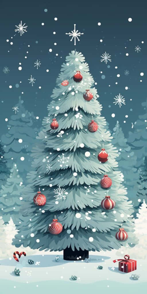 Snowy_ Christmas_ Tree_ Illustration Wallpaper