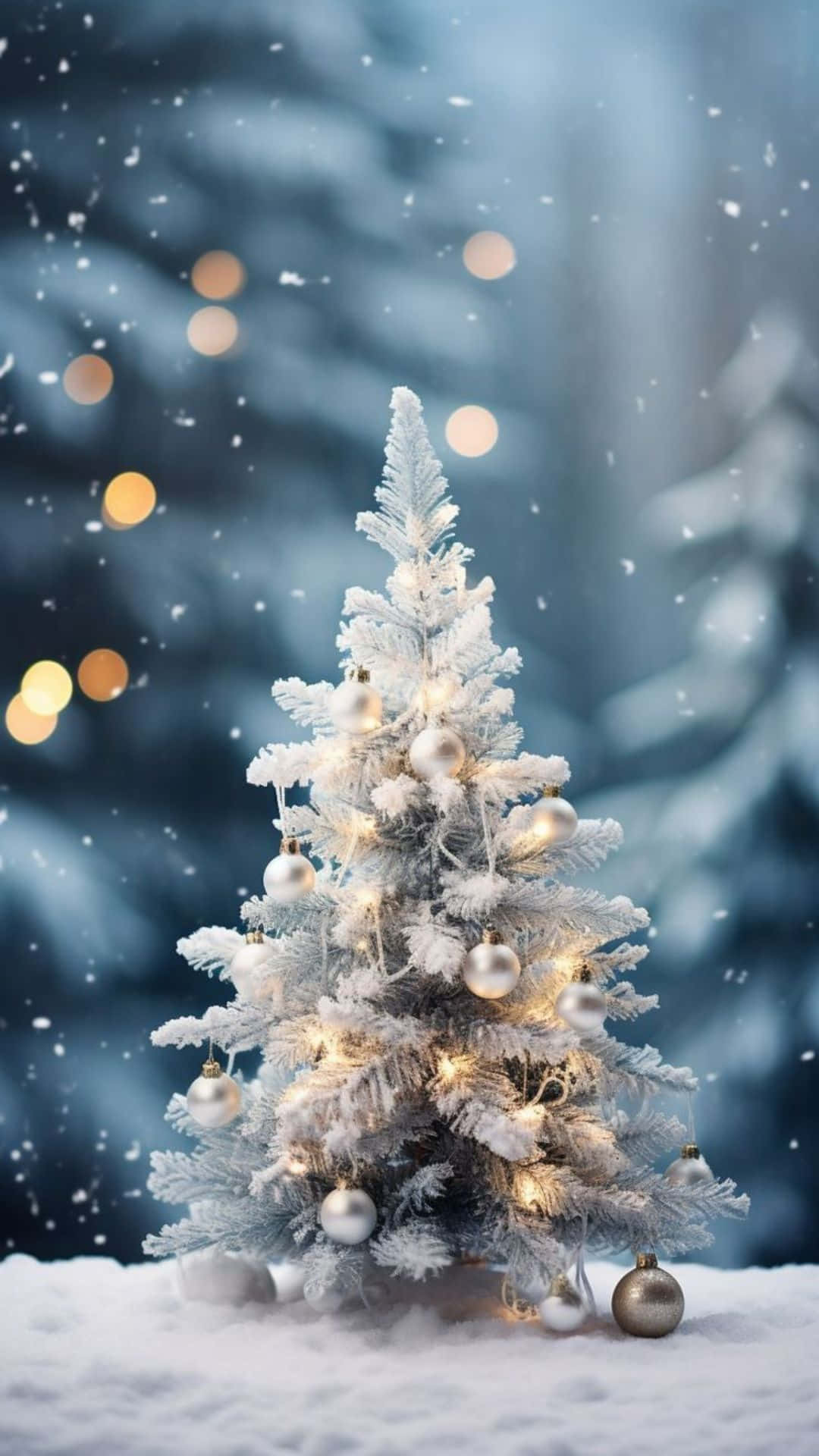 Snowy Christmas Tree Lights Wallpaper