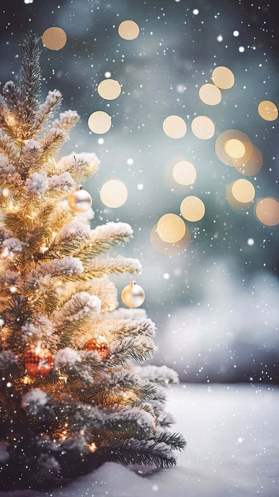 Snowy_ Christmas_ Tree_with_ Lights Wallpaper