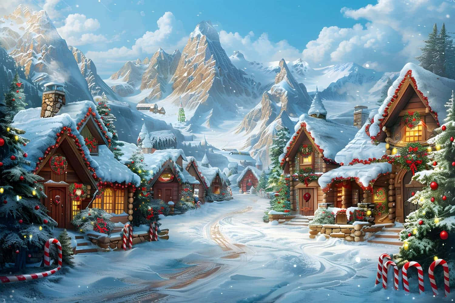 Snowy Christmas Village Scene Wallpaper