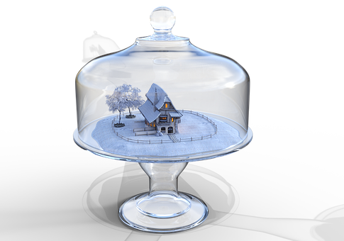 Snowy Christmas Villagein Glass Dome PNG