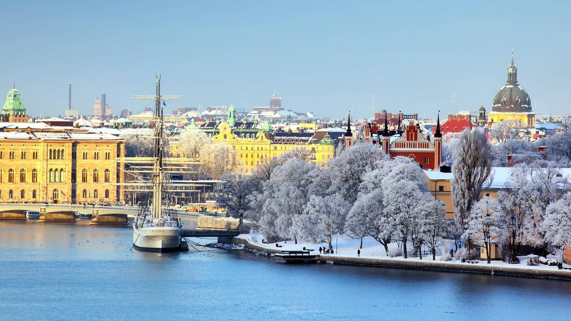 Snowy Day In Central Stockholm Wallpaper