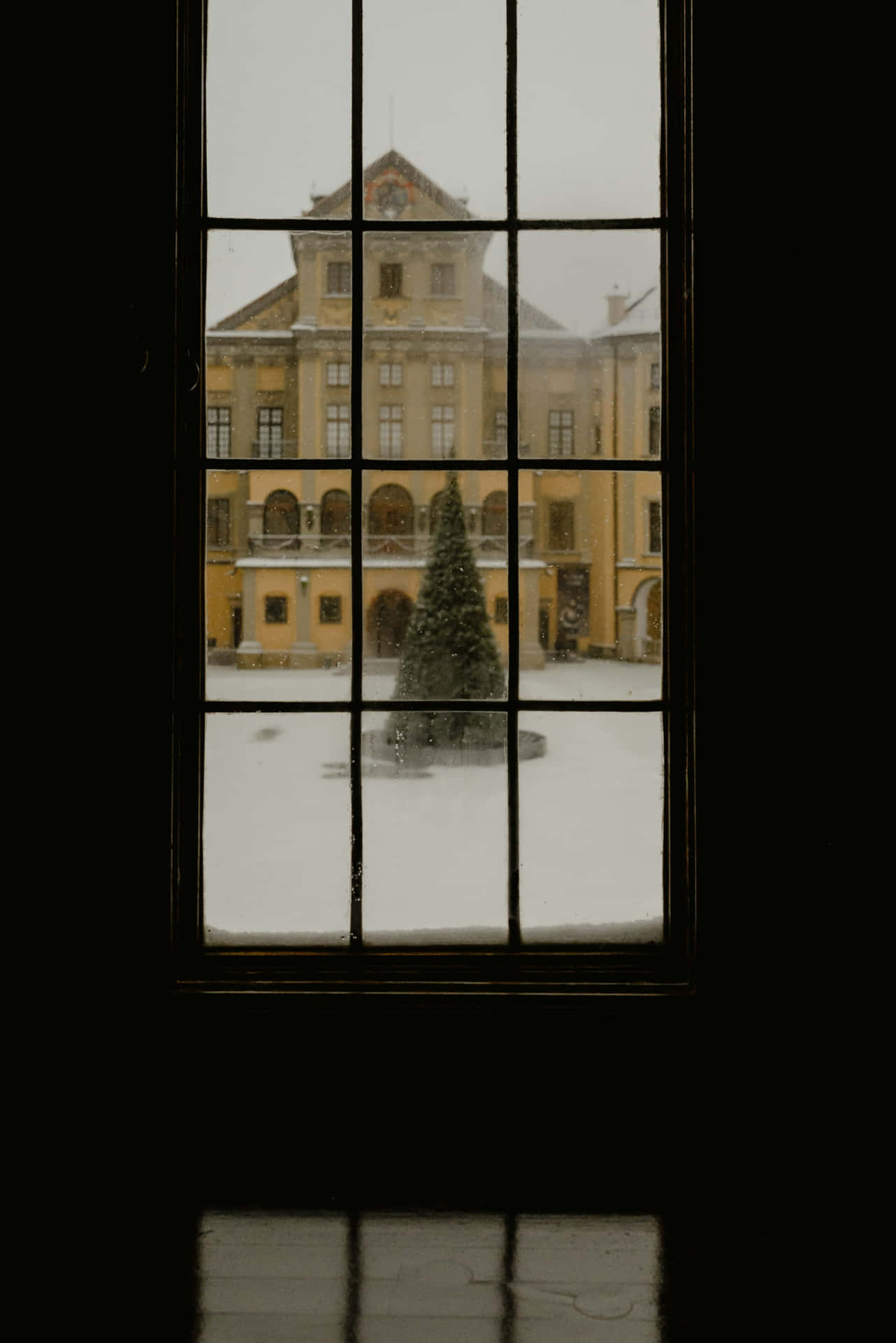Snowy_ Estate_ View_ Through_ Window Wallpaper