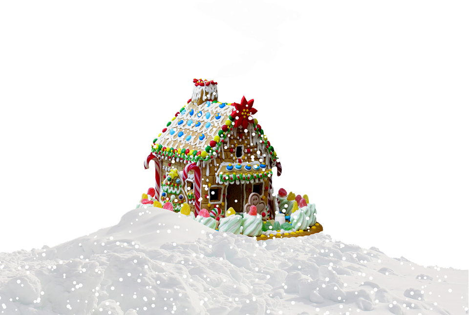 Snowy Gingerbread House Christmas Scene PNG