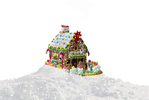 Snowy Gingerbread House Night Scene PNG