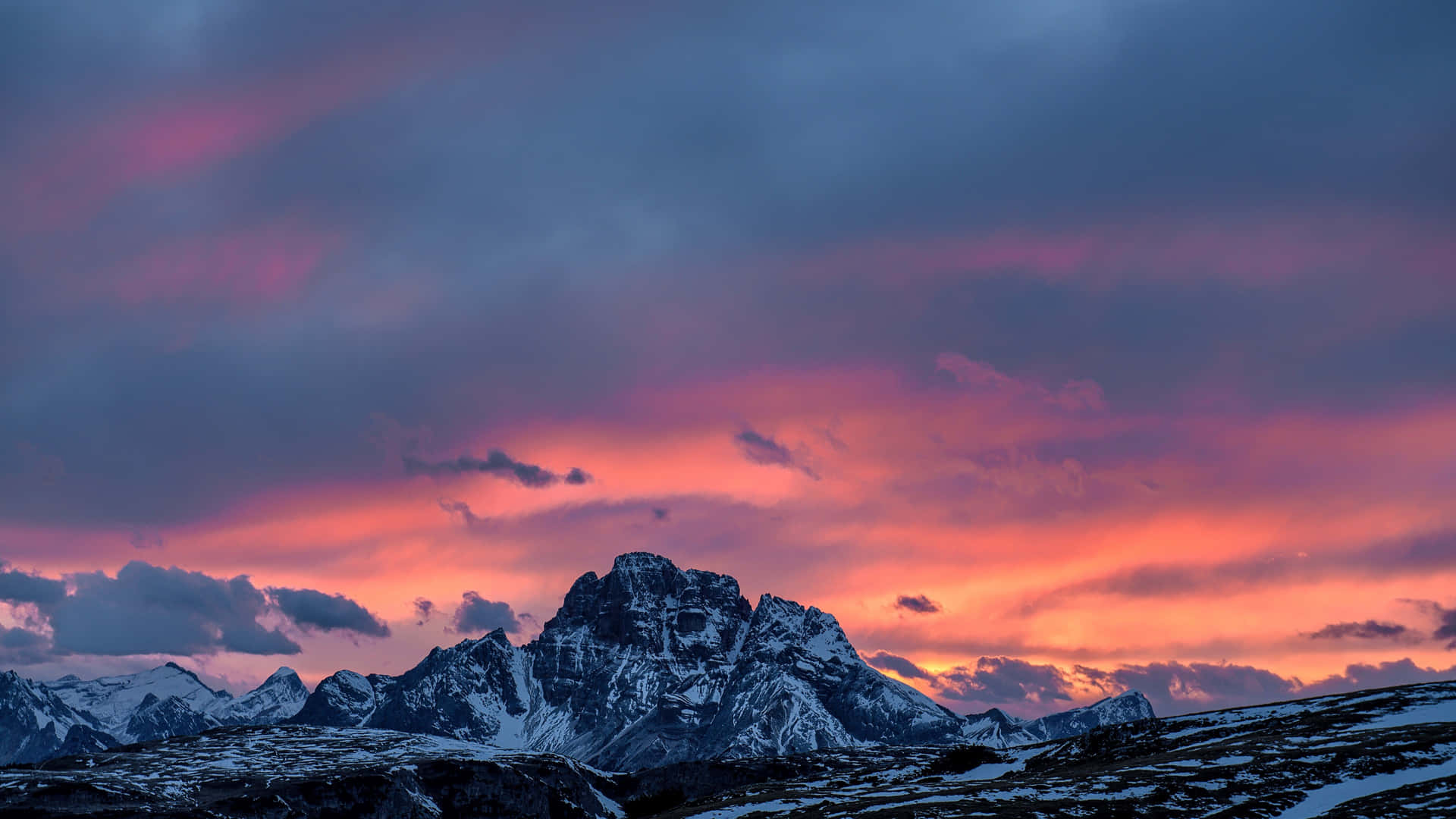 Snowy Italy Dolomites Mountains Sunset Picture