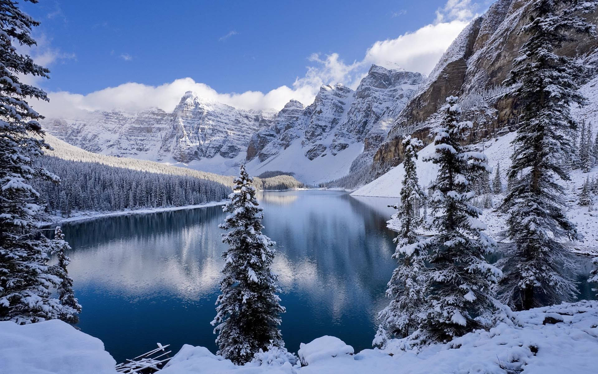 Snowy Lake Winter Landscape Wallpaper