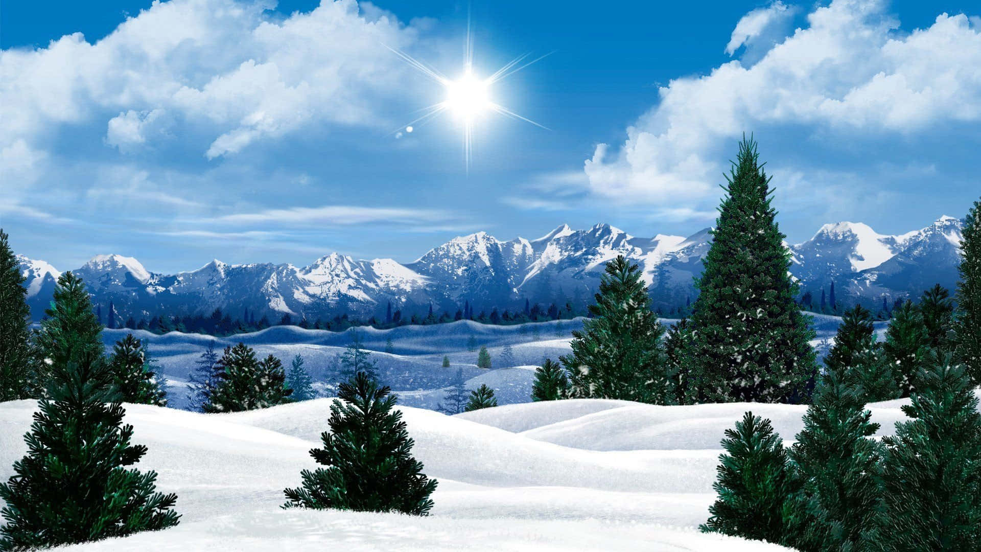 Snowy landscape with clear blue sky Wallpaper