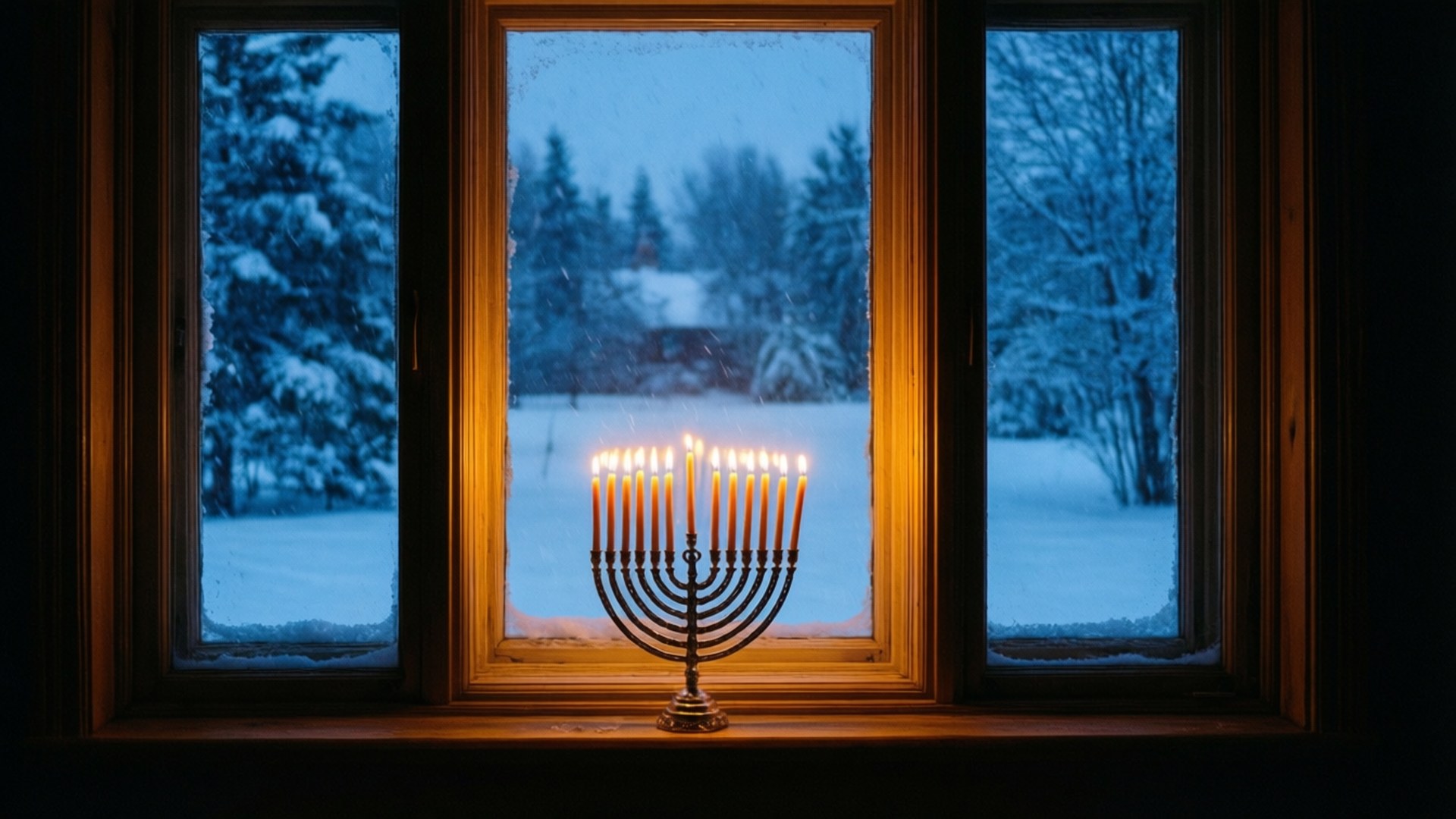 Finestra con Menorah Innevata Sfondi