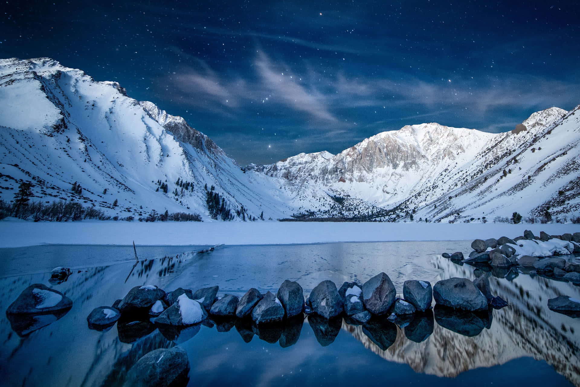 A Serene Scene of Snowy Mountain